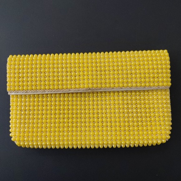 The Unbranded Brand Handbags - Vintage 60's Handbag Bright Yellow Plastic Beading United Capr Clutch Retro Geek